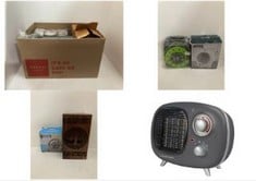 X6 ASSORTED ITEMS TO INCLUDE RUSSELL HOBBS RHRETPTC2001G 1.5KW RETRO PORTABLE CERAMIC ELECTRIC HEATER IN GREY, 2 HEAT SETTINGS, ADJUSTABLE THERMOSTAT, 15M2 ROOM SIZE, 2 YEAR GUARANTEE.