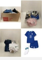 APPROX X35 ASSORTED KIDS CLOTHING TO INCLUDE CHELSEA F.C. UNISEX 2022/23 SEASON OFFICIAL HOME GAME KIT, RUSH BLUE/CHLORINE BLUE/WHITE, L UK.