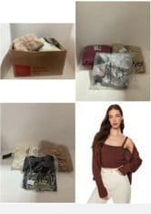 X29 ASSORTED CLOTHING TO INCLUDE TRENDYOL FEMAN REGULAR FIT BASIC V NECK KNITWEAR CARDIGAN,BROWN,L.