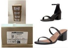 X4 ASSORTED FOOTWEAR TO INCLUDE WOMEN'S THIN TWO STRAP HEELED SLIDE, BLACK, 7 UK, WOMEN'S TWO STRAP HEELED SANDAL, BLACK FAUX LEATHER, 7 UK WIDE.