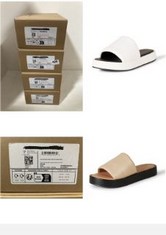 X4 ASSORTED FOOTWEAR TO INCLUDE WOMEN'S SLIDE FLATFORM SANDALS, SAND, 9 UK, WOMEN'S SLIDE FLATFORM SANDALS, WHITE, 9 UK.