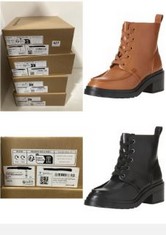 X4 ASSORTED FOOTWEAR TO INCLUDE WOMEN'S MOC TOE BOOTS, BLACK, 9 UK, WOMEN'S MOC TOE BOOTS, BLACK TAN, 9 UK.