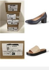 X4 ASSORTED FOOTWEAR TO INCLUDE WOMEN'S SLIDE FLATFORM SANDALS, SAND, 9 UK, WOMEN'S BALLET PUMP, NAVY, 9 UK.