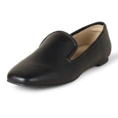 4 X ESSENTIALS WOMEN'S SOFT MINIMAL LOAFER, BLACK FAUX LEATHER, 8 UK.