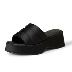 X4 ASSORTED FOOTWEAR TO INCLUDE ESSENTIALS WOMEN'S PLATFORM SLIDE ON SANDAL, BLACK SATIN, 8 UK, ESSENTIALS WOMEN'S PLATFORM SLIDE ON SANDAL, BLUSH PATENT, 8 UK.