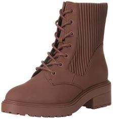 4 X ESSENTIALS WOMEN'S RUBBERISED COMBAT BOOT WITH CHUNKY OUTSOLE, OXBLOOD, 5 UK.