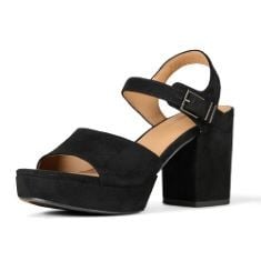 4 X ESSENTIALS WOMEN'S PLATFORM HEEL SANDAL, BLACK FAUX SUEDE, 5 UK.