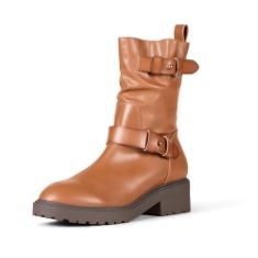 X4 ASSORTED FOOTWEAR TO INCLUDE ESSENTIALS WOMEN'S CROPPED BIKER BOOT, TAN, 5 UK, ESSENTIALS WOMEN'S PULL ON PUFFER BOOT, BLACK, 5 UK.