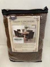 8 X CHAIR SLIPCOVERS IN COFFEE COLOUR 4 PIECES.