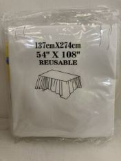 45 X 2 PACK REUSABLE WHITE TABLECLOTH 54”X108”.