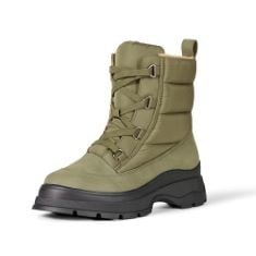 ESSENTIALS WOMEN'S LACE-UP PUFFER BOOT, OLIVE, 7.5 UK, ESSENTIALS WOMEN'S CROPPED BIKER BOOT, TAN, 7.5 UK.