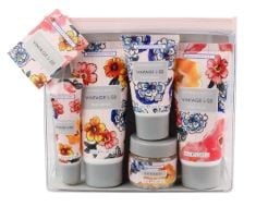 21 X VINTAGE & CO PATTERNS & PETALS TOP TO TOE KIT | 50ML HAND CREAM, 50ML BODY LOTION, 30ML FOOT CREAM, 10ML LIP BALM & 30G BATH SALTS | TRAVEL FRIENDLY SIZES.