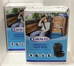 2 X GRACO LOGICOL I-SIZE R129 HIGHBACK BOOSTER SEAT IN THE COLOUR MIDNIGHT-RRP £100