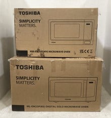 TOSHIBA MICROWAVE OVEN IN WHITE - MODEL NO. MM-EM20P(WH) TO INCLUDE TOSHIBA DIGITAL SOLO MICROWAVE OVEN IN BLACK & SILVER - MODEL NO. ML-EM23P(BS)-TOTAL RRP £225