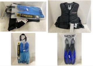 3 X WATER SPORT EQUIPMENT TO INCLUDE BALTIC AQUA PRO CAMBRIDGE BUOYANCY AID IN BLACK 70-90L