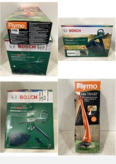 FLYMO MINI TRIM ST GRASS TRIMMER AND BOSCH UNIVERSAL GARDEN TIDY 3000 VACUUM