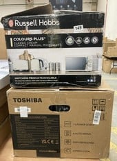 RUSSELL HOBBS COLOURS PLUS+ CLASSIC CREAM COMPACT MANUAL MICROWAVE AND TOSHIBA DIGITAL SOLO MICROWAVE OVEN - MODEL NO ML-EM23P(BS)