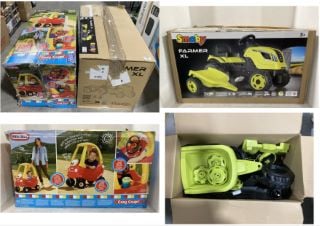 SMOBY FARMER XL GREEN TRACTOR AND TRAILER AND LITTLE TIKES COZY COUPE