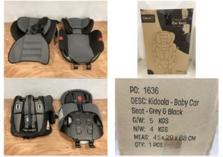 KIDOOLA ADJUSTABLE CHILDRENS CAR SEAT- GREY/BLACK 9MONTHS-12 YRS