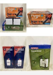 4 X ASSORTED GARDEN APPLIANCES TO INCLUDE FLYMO 18V EASICLEAR 100 BATTERY GARDEN BLOWER