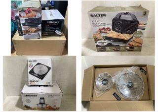 4 X ASSORTED HOUSEHOLD ITEMS TO INCLUDE SALTER XL 3-IN-1 SNACK MAKER