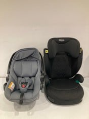 BRITAX ROMER BABY-SAFE CORE CAR SEAT IN GREY R129-03106 (RRP-£140) TO INCLUDE GRACO I-SIZE HIGHBACK BOOSTER SEAT IN BLACK (RRP-£40)