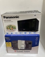 PANASONIC MICROWAVE OVEN IN BLACK MODEL NO- NN-E28JBM AND RUSSELL HOBBS RETRO DIGITAL MICROWAVE 20L MODEL NO- RHM2044G