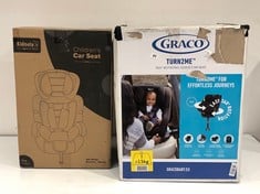 GRACO TURN2ME I-SIZE R129 360 ROTATING ISOFIX CAR SEAT - RRP £149 AND KIDOOLA ADJUSTABLE CHILDRENS CAR SEAT IN GREY/BLACK