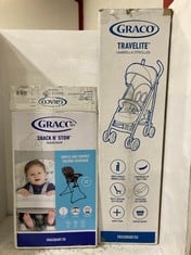 GRACO TRAVELITE UMBRELLA STROLLER TO INCLUDE GRACO SNACK N STOW HIGHCHAIR