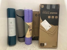 5 X FITNESS EQUIPTMENT TO INCLUDE PURPLE ECO FRIENDLY YOGA MAT