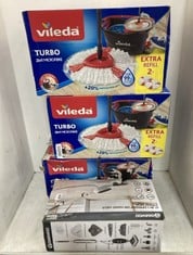 3 X VILEDA TURBO 2-IN-1 MICROFIBRE MOP & BUCKET SET TO INCLUDE DAEWOO 12-IN-1 UPRIGHT OR HAND HELD STEAM MOP