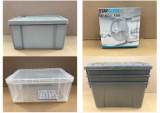 4 X STORAGE BOXES TO INCLUDE STAY COOL 16" WALL FAN: LOCATION - H4