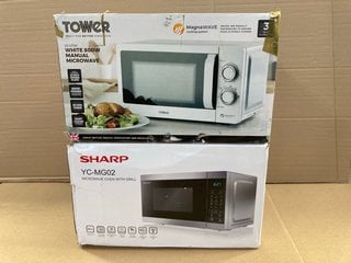 TOWER 20L 800W MICROWAVE IN WHITE TO INCLUDE SHARP MICROWAVE OVEN WITH GRILL IN SILVER MODEL: YC-MG02: LOCATION - H5