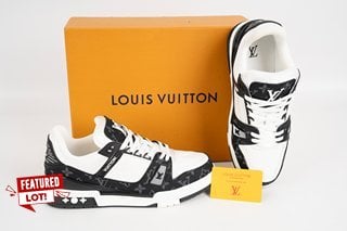 LOUIS VUITTON LACE UP TRAINERS IN BLACK AND WHITE UK SIZE 9 - RRP £950: LOCATION - FRONT BOOTH