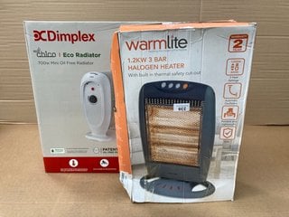 DIMPLEX 700W MINI OIL FREE ECO RADIATOR TO ALSO INCLUDE WARMLITE 1.2KW 3 BAR HALOGEN HEATER WITH BUILT IN THERMAL SAFETY CUT OUT: LOCATION - H16