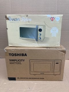 SWAN RETRO 20L DIGITAL MICROWAVE IN YELLOW TO INCLUDE TOSHIBA ML-EM23P MICROWAVE IN BLACK AND SILVER: LOCATION - I15