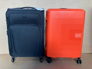 JOHN LEWIS & PARTNERS 4 WHEELED MEDIUM SUITCASE IN BLACK TO INCLUDE AMERICAN TOURISTER MEDIUM SUITCASE IN ORANGE: LOCATION - J4