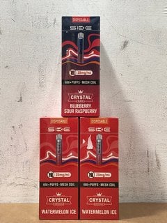 3 X BOXES OF 10 CRYSTAL ICE DISPOSABLE VAPES TO INCLUDE WATERMELON ICE AND BLUEBERRY SOUR RASPBERRY. (PLEASE NOTE: 18+YEARS ONLY. ID MAY BE REQUIRED): LOCATION - E0