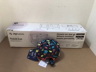 MY BABIES TRAVEL COT TO INCLUDE SMALL CHILDRENS BIKE HELMET: LOCATION - J6