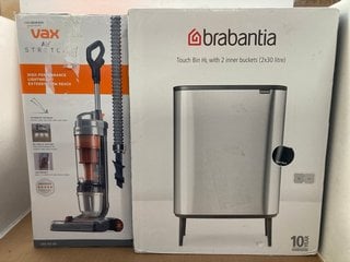 BRABANTIA 2 X 30 LITRE 2 SECTION TOUCH BIN IN BLACK TO ALSO INCLUDE VAX AIR STRETCH UPRIGHT VACUUM CLEANER: LOCATION - J14