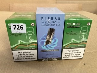 2 X BOXES OF SKE CRYSTAL DISPOSABLE VAPE PODS TO ALSO INCLUDE BOX OF 10 PRE FILLED POD ELFBARS IN MAD BLUE FLAVOUR - 2ML (PLEASE NOTE: 18+YEARS ONLY. ID MAY BE REQUIRED): LOCATION - E0