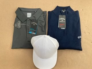 3 X GOLF CLOTHING TO INCLUDE CALLAWAY QUARTER ZIP TOP IN NAVY SIZE XXL: LOCATION - E7