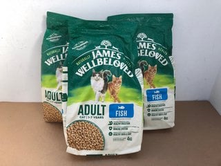 3 X CAT FOOD TO INCLUDE 4KG JAMES WELLBELOVED FISH CAT FOOD - BBE: 26/10/25: LOCATION - E10