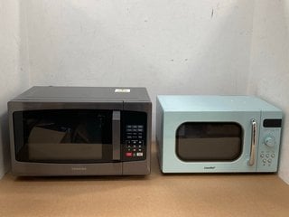 TOSHIBA DIGITAL SOLO MICROWAVE OVEN IN BLACK MODEL: ML-EM23P(BS) TO INCLUDE COMFEE MICROWAVE OVEN IN BLUE MODEL: CM-M202RAF(GN): LOCATION - H3