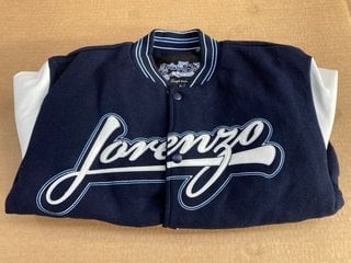 LORENZO STUDIOS BASEBALL JACKET IN NAVY SIZE S: LOCATION - E12