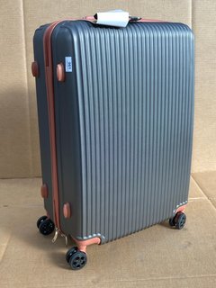 CALDARIUS LARGE 4 WHEELED HARD SHELL SUITCASE IN SLATE GREY AND BROWN: LOCATION - E13