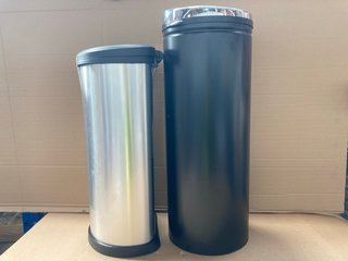 CURVER 30 LITRE FLIP LID BIN IN STAINLESS STEEL/BLACK TO ALSO INCLUDE HOMCOM SENSOR TOUCH BIN IN BLACK: LOCATION - J18