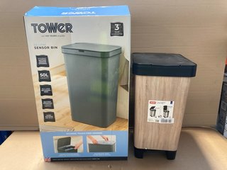 TOWER 50 LITRE SENSOR BIN IN GREY TO ALSO INCLUDE TATAY SMART 10 LITRE BIN IN OAK/BLACK: LOCATION - J18