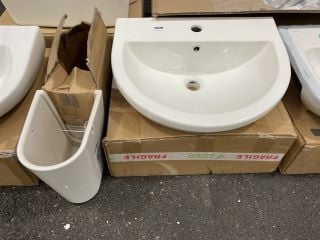 (COLLECTION ONLY) 550MM WIDE 1TH CERAMIC BASIN WITH SEMI PEDESTAL - RRP £185: LOCATION - B8