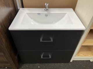 (COLLECTION ONLY) WALL HUNG 2 DRAWER SINK UNIT IN ANTHRACITE WITH A 610 X 400MM 1TH CERAMIC BASIN COMPLETE WITH A MONO BASIN MIXER TAP & CHROME SPRUNG WASTE - RRP £745: LOCATION - A7